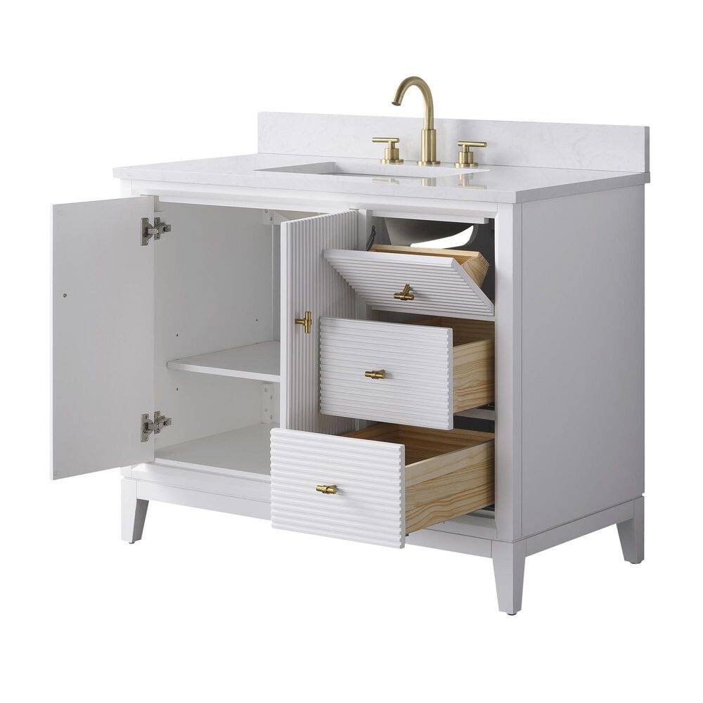 42" White Freestanding Bathroom Vanity with Engineered Marble Top
