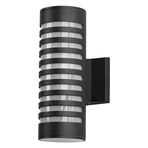 2-Light Black Cylinder Wall Sconce with E26 Base and Modern LED for Indoor/Outdoor Porch