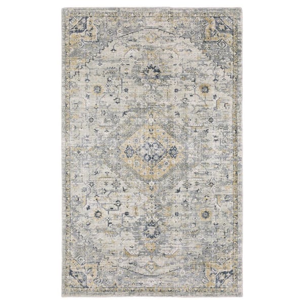 8 ft. x 10 ft. Gray, Gold Medallion Washable Area Rug