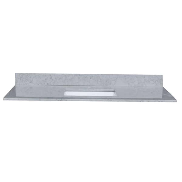 Tileon 43 in. W x 22 in. D Engineered Stone Composite Vanity Top in Gray with White Rectangle Single Sink with Faucet Hole