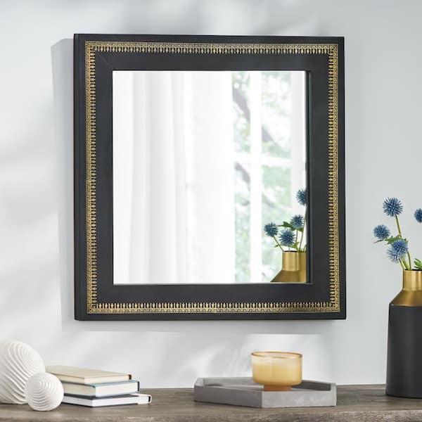 Black 23 in. W x 23 in. Modern Square Wall Mirror with Golden