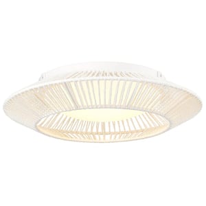 15.5 In. 16-Watt Integrated LED White Boho Flush Mount Ceiling Light Hand-Woven Dimmable Lighting