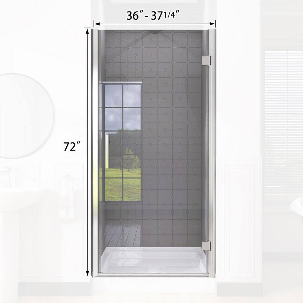 Matte Black Frameless Glass Pivot Shower Door, 36-37.25" W x 72" H