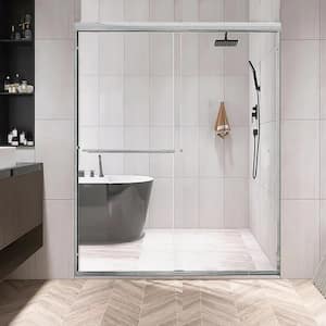 60 in. W x 70 in. H Double Sliding Framed Shower Door in Chrome with Clear Glass