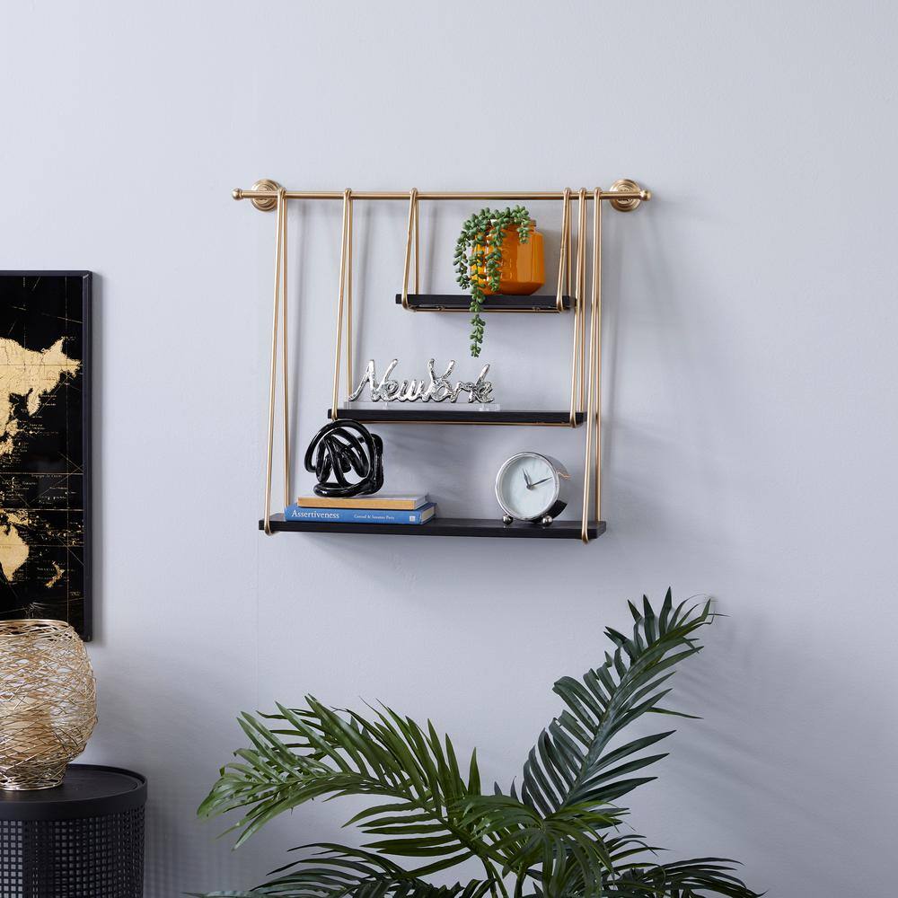 Black and Gold 26" Floating Wood Wall Shelf