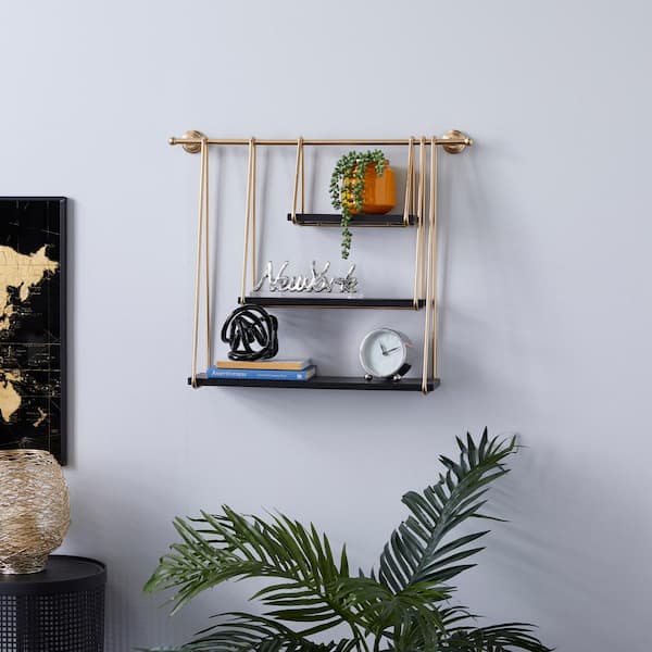 26 in.  x 22 in. Gold 3 Shelves Metal Wall Shelf