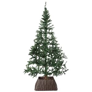 Brown Plastic, Rattan Foldable Christmas Tree Skirt Collar Basket, Ring Base Stand Cover