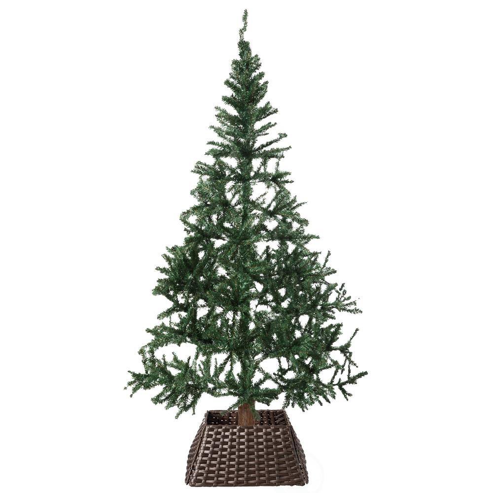Gardenised Brown Plastic, Rattan Foldable Christmas Tree Skirt Collar Basket, Ring Base Stand Cover | The Home Depot