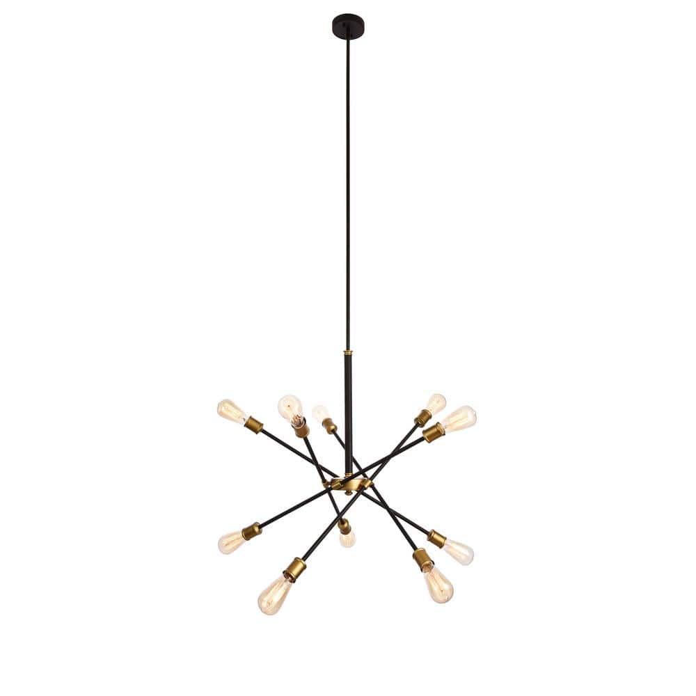 Timeless Home Aria 27.2 in. W x 32.5 in. H 10-Light Black and Brass Pendant  LVN16006D28BK - The Home Depot