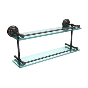 Que New 22 in. L x 8 in. H x 5 in. W 2-Tier Clear Glass Bathroom Shelf with Gallery Rail in Oil Rubbed Bronze