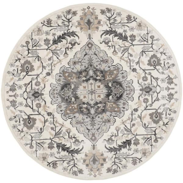 8 ft. Round White Medallion Washable Area Rug