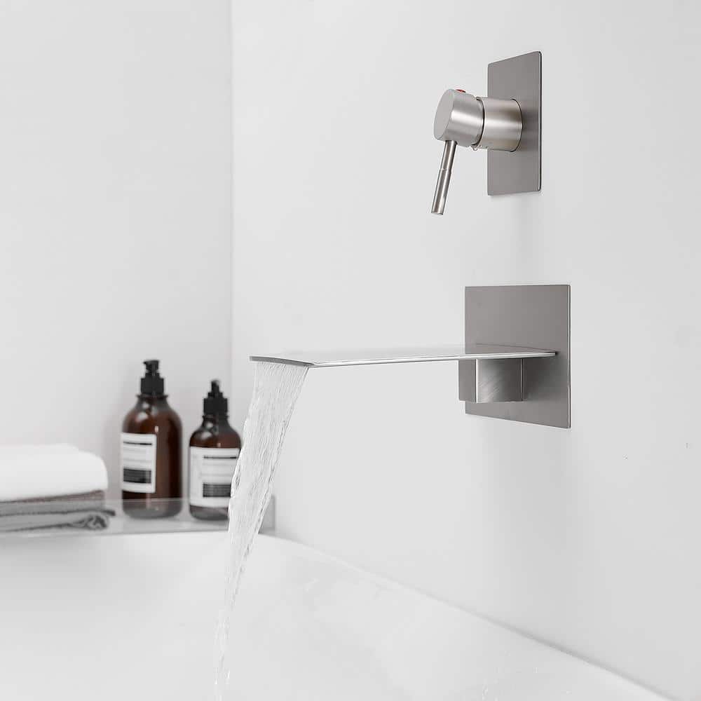Brushed Nickel Wall-Mount Waterfall Tub Faucet