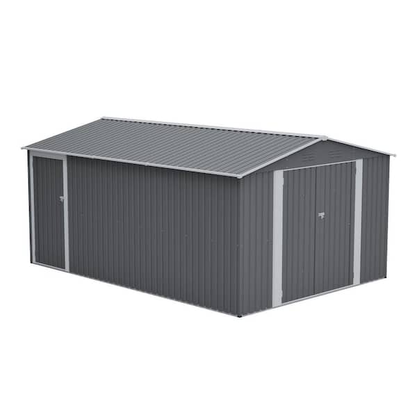 10 ft. W x 14 ft. D Metal Shed with 3 Lockable Doors and Side Door,Waterproof Yard Building with 4 Air Vents(140 sq.ft.)