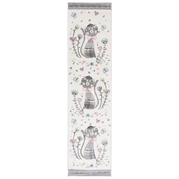 Carousel Kids 2 ft. x 8 ft. Ivory/Pink Animal Print Runner Rug