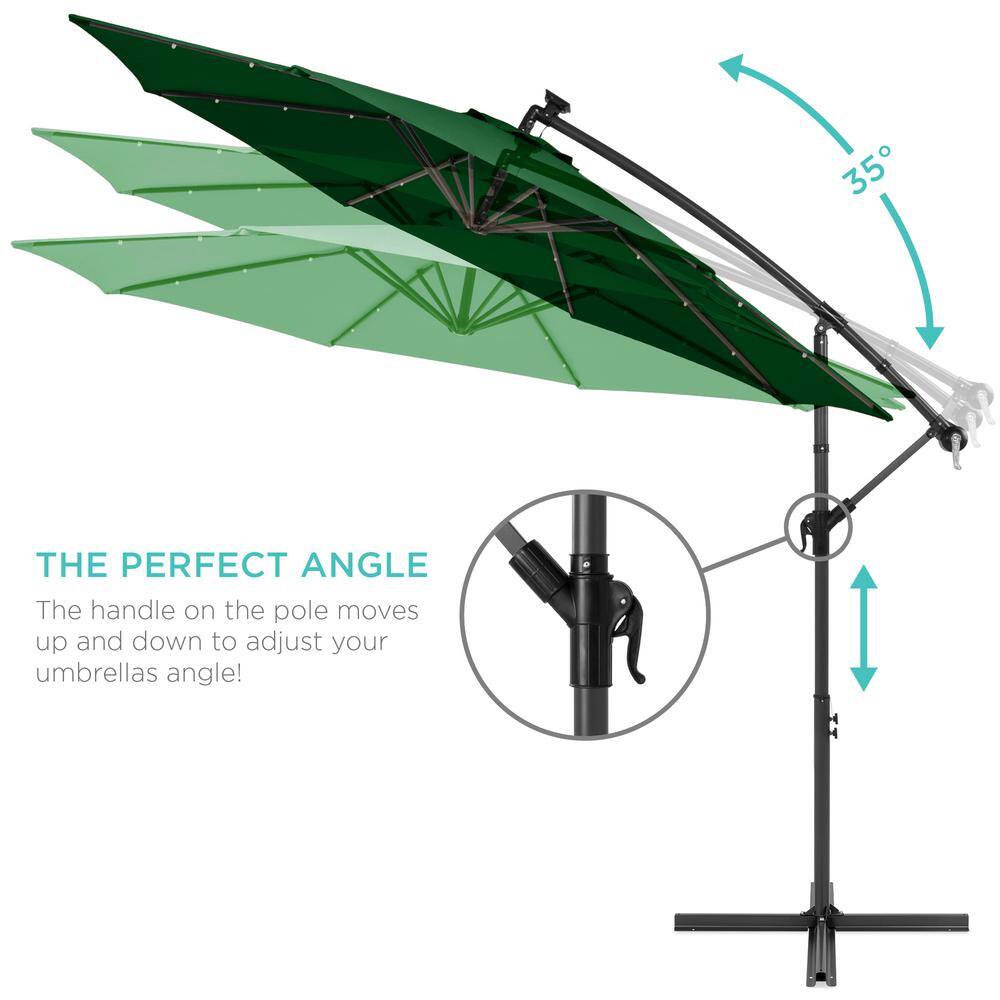 10ft Green Polyester Market Patio Umbrella with Adjustable Tilt and LED Lights