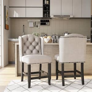Anthus 41.5 in. Beige Wood Counter Height Chair with Fabric Seat (Set of 2)