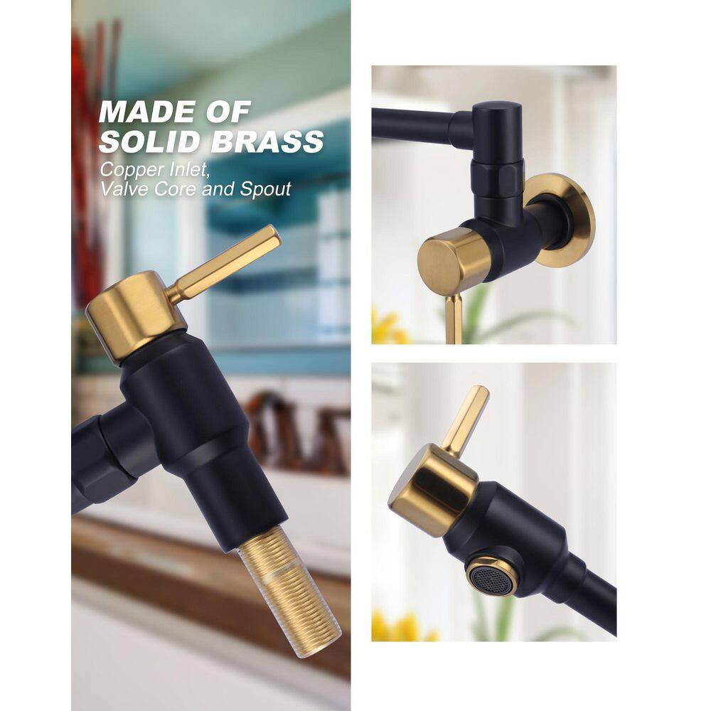 Matte Black and Gold Wall Mounted Pot Filler Faucet