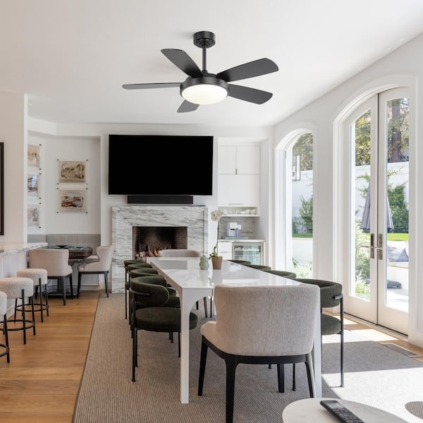 42 in. Modern Indoor Black 6-Speed Black Blades 3-Size Downrod Mount Ceiling Fan with 3-Color Dimmable LED Light