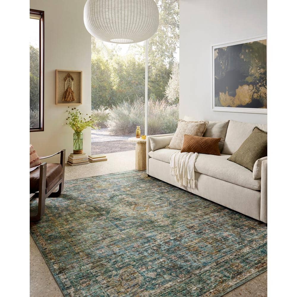 Anniston Lagoon Blue Synthetic Washable Rectangular Rug 8' x 10'