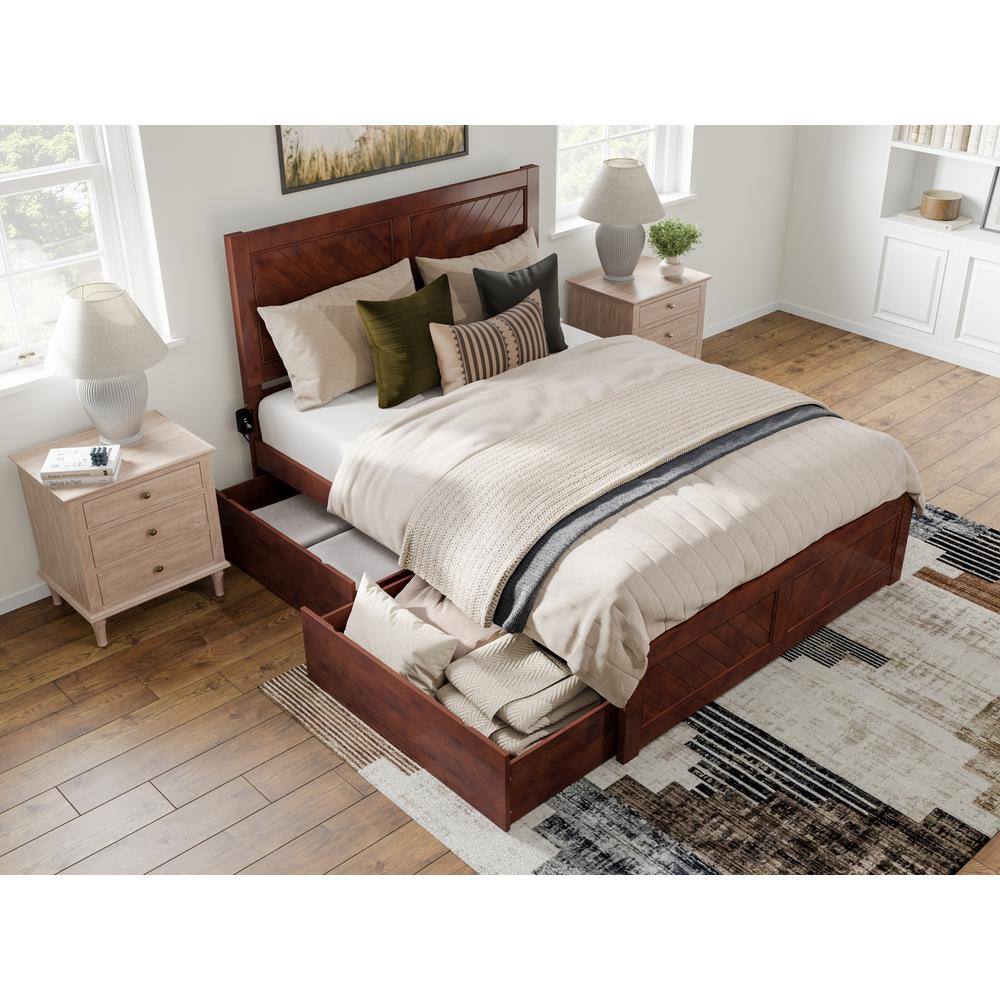 Canyon Walnut Queen Wood Platform Bed with Storage Drawers