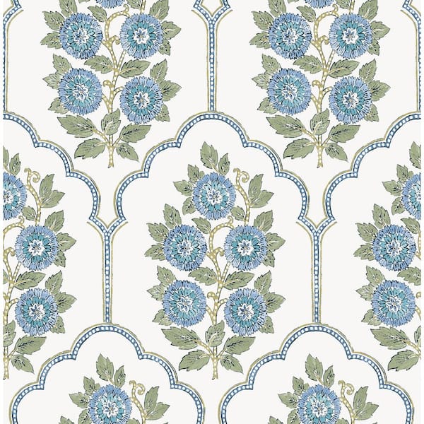 SOCIETY SOCIAL Green and Blue Floral Bazaar Peel and Stick Wallpaper