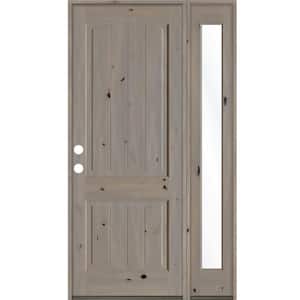 44 in. x 96 in. Rustic knotty alder 2 Panel Right-Hand/Inswing Clear Glass Grey Stain Wood Prehung Front Door with RFSL