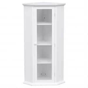 16.54 in. W x 16.54 in. D x 42.32 in. H MDF White Freestanding Bathroom Linen Cabinet with Glass Door in White