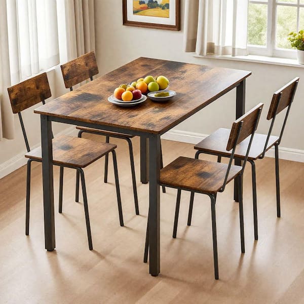 5-Piece Metal and Wood Outdoor Dining Set