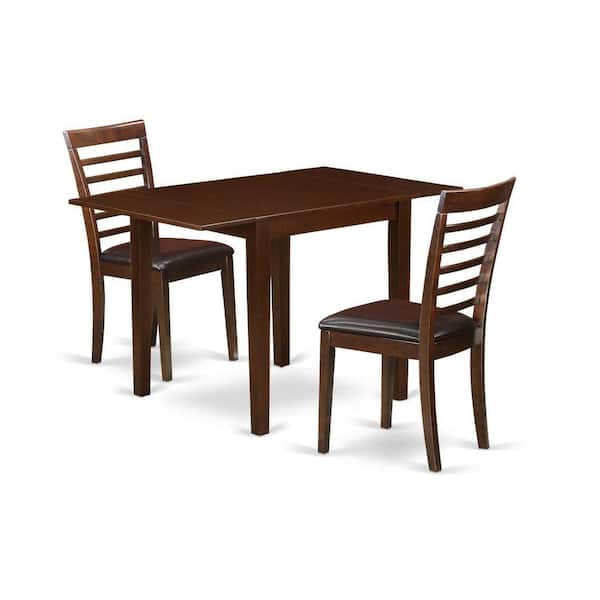 East West Furniture 3-Piece Mahogany Finish Solid Wood Top Dining Table Set