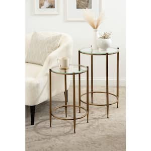 Solange 17 in W. Gold Round Glam Glass Nesting Side Tables