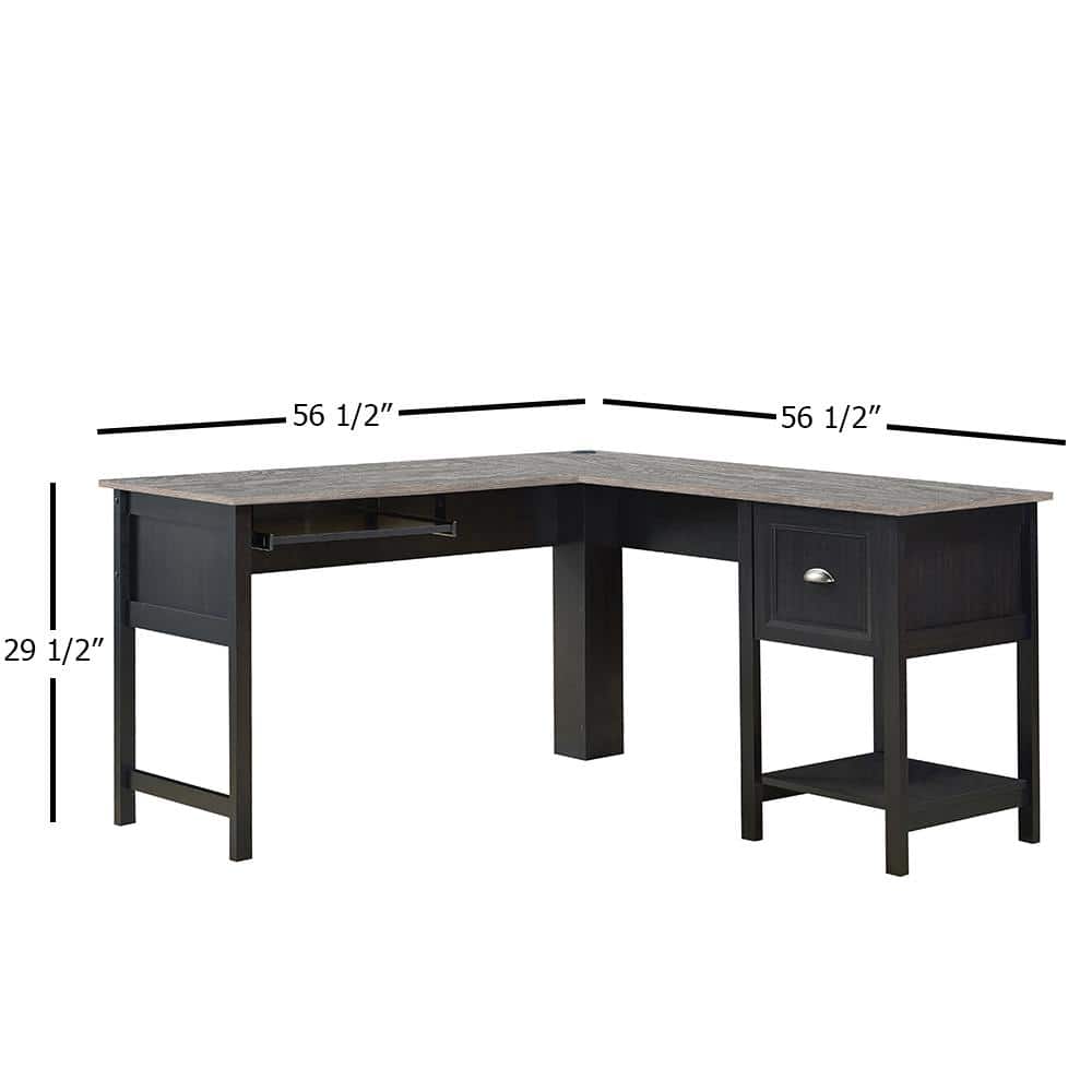Espresso Wood Corner Desk with Keyboard Tray and Drawer