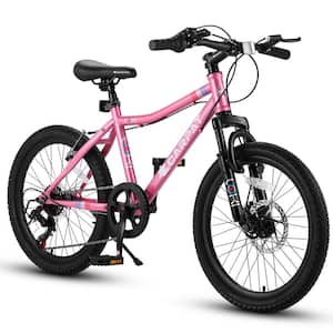 20 in. Mountain Bike for Age 12 with 7 Speed Teenager, Children Pink Bicycles, Front Suspension Disc U Brake