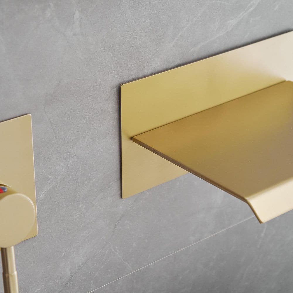 Brushed Gold Wall-Mounted Single-Handle Waterfall Bathroom Faucet
