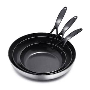 Venice Pro Noir Tri-Ply Stainless Steel Healthy Ceramic Nonstick 3 Piece, 8 in. 10 in. and 12 in. Frying Pan Skillet Set