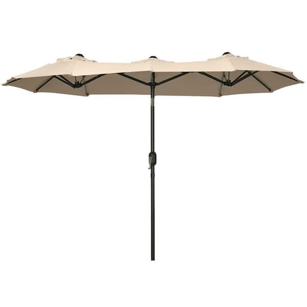 9.5 ft. Double-sided Patio Umbrella in Brown with Push Button Tilt and Crank, 3 Air Vents and 12 Ribs, for Garden, Deck
