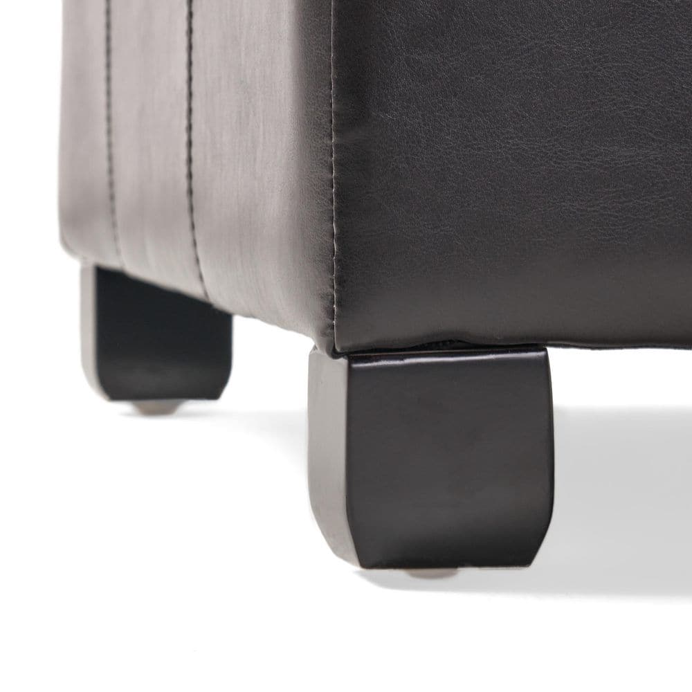 Espresso Tufted Round Leather Storage Ottoman