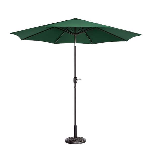 Pure Garden 9 ft. Aluminum Market Patio Umbrella with Auto Tilt, Hand Crank Lift in Forest Green