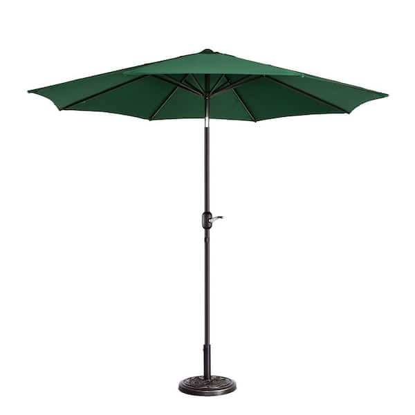 Villacera 9 ft. Aluminum Market Patio Umbrella with Auto Tilt, Hand Crank Lift in Forest Green