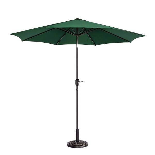 Villacera 9 ft. Aluminum Market Patio Umbrella with Auto Tilt, Hand Crank Lift in Forest Green