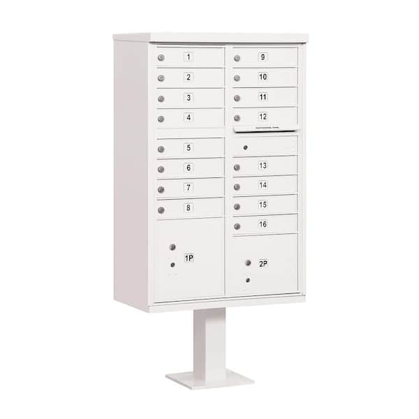 Salsbury Industries White USPS Access Cluster Box Unit with 16 A Size Doors and Pedestal