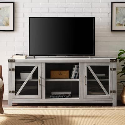 Manor Park Modern Farmhouse Tall Barn Door TV Stand for TV's up to 64" Stone ... 