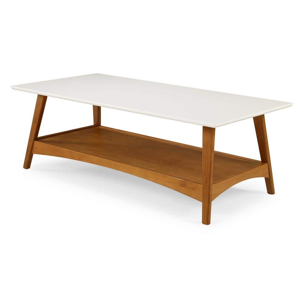 Mid-Century Modern Rectangular Coffee Table with Storage in Castanho & White