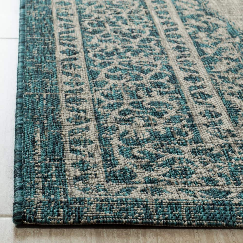 Light Gray and Teal 9' x 12' Easy-Care Synthetic Area Rug