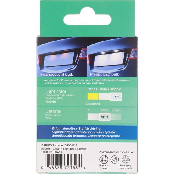 thumbnail image 2 of Philips 168 Ultinon LED Bulb - 6000K Bright White Light, 2-Pack | Upgrade Car Interior & Exterior Lights 2 of 14
