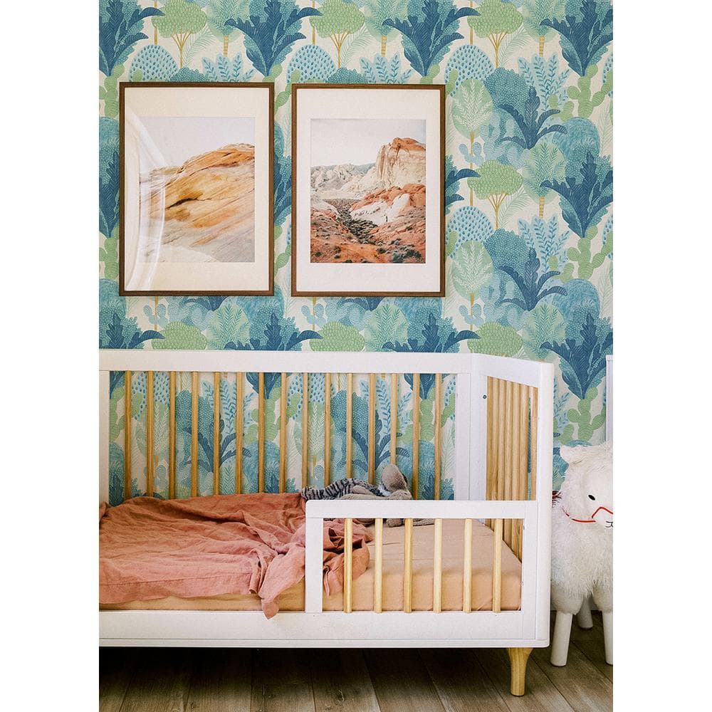 Teal and Blue Botanical Peel and Stick Vinyl Wallpaper