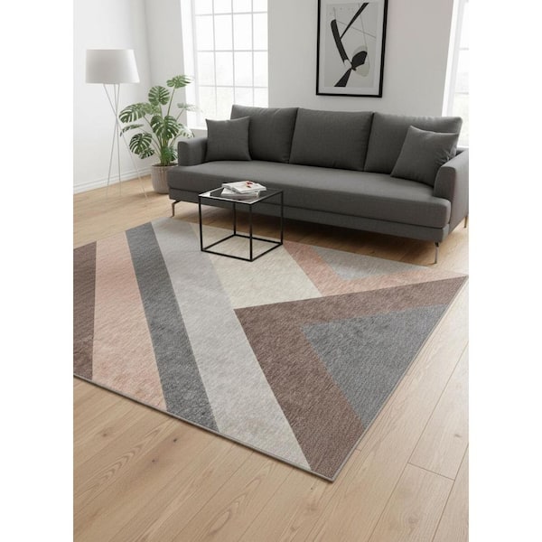 Beige 5 ft. x 8 ft. Woven Geometric Rectangle Indoor Area Rug