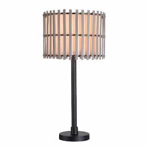 Wellingway 29.25 in. Brown Outdoor/Indoor Table Lamp with Brown/Tan Shade