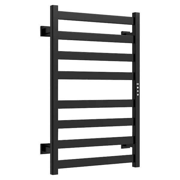Electric Heated Towel Rack in Black, 8-Bar Wall-Mounted Bathroom Towel Warmer with Timer and Temperature Control