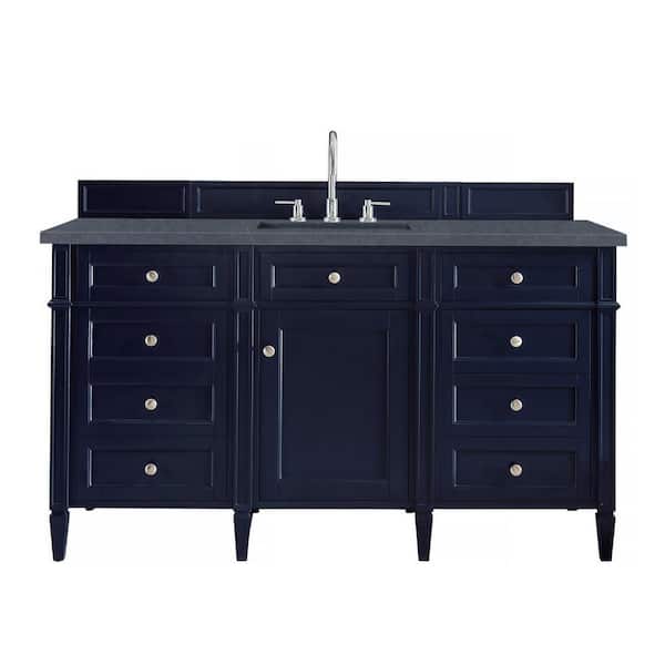 James Martin Vanities Brittany 60 in. W x 23.5 in.D x 34 in. H Single Bath Vanity in Victory Blue with Quartz Top in Charcoal Soapstone