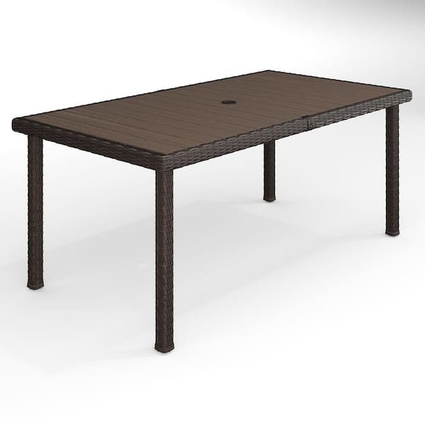 Bedford Brown Rattan Wicker 71 in. Indoor-Outdoor Patio Table with Engineered Wood Top